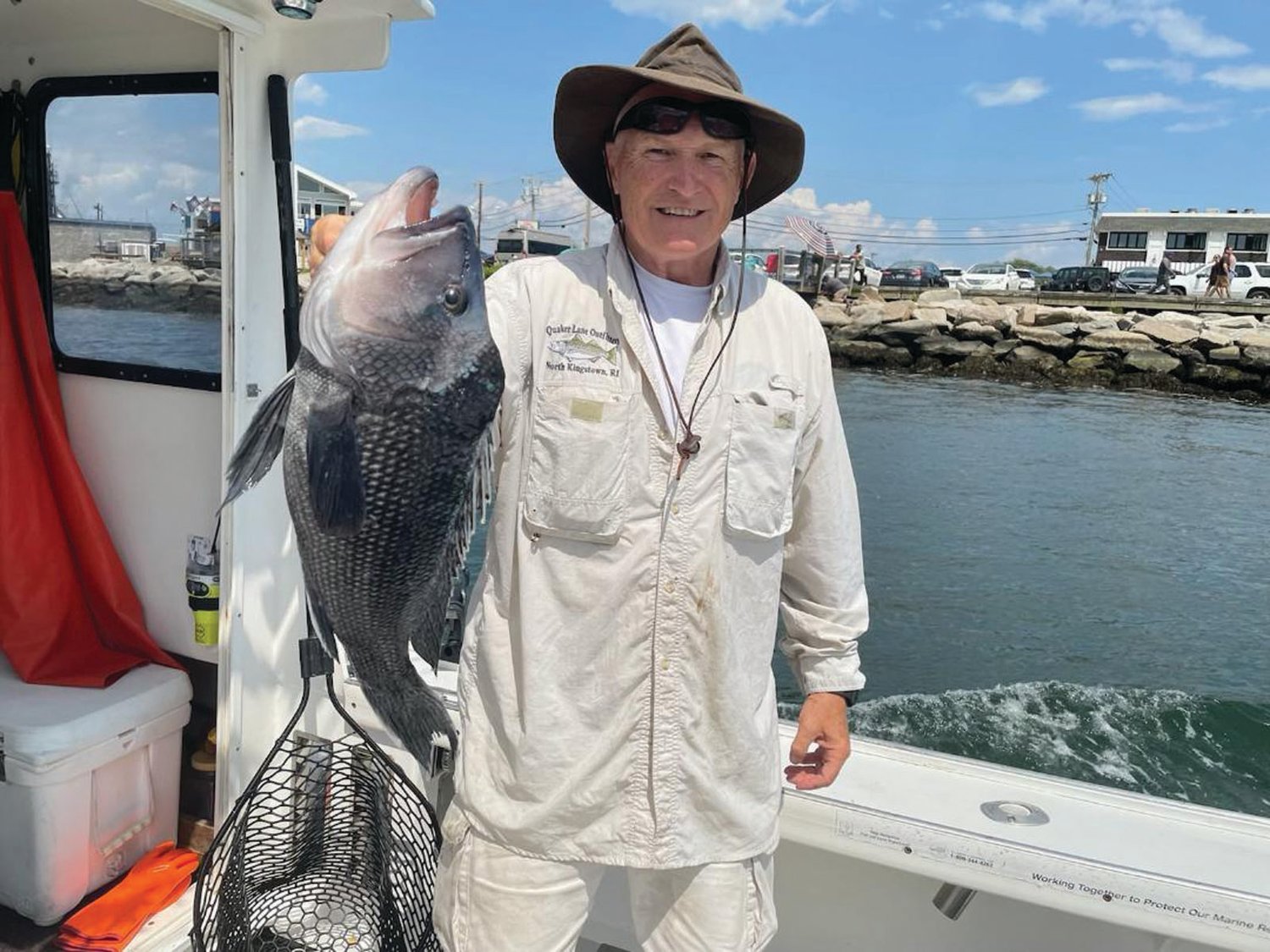 BLACK SEA BASS: Mitch Wilsie with a 5.28 pound black sea bass. Black sea bass harvest limits for 2022 are being reduced by 28 percent in Massachusetts, Rhode Island and other coastal states. (Submitted photo)
